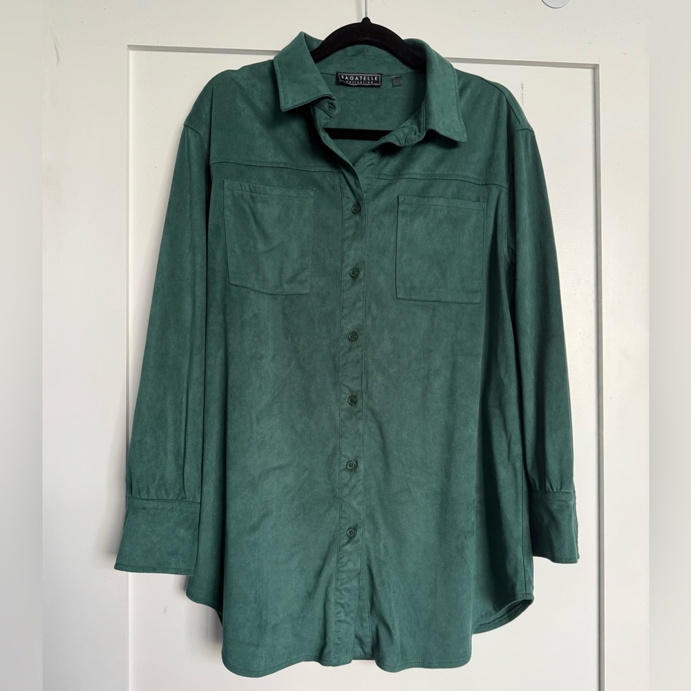 Bagatelle Collection Faux Suede Button Down
